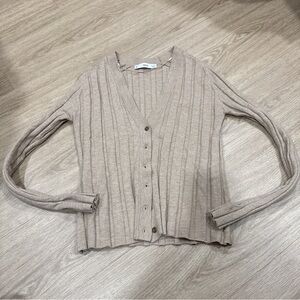 Mango Beige Ribbed Cardigan